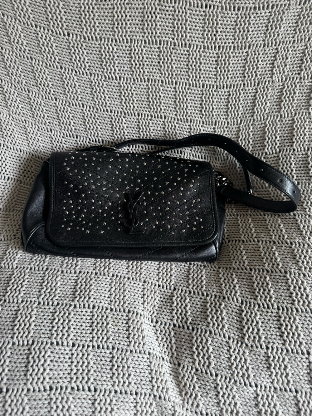 Saint Laurent Black Star-Embellished Leather Crossbody Bag
